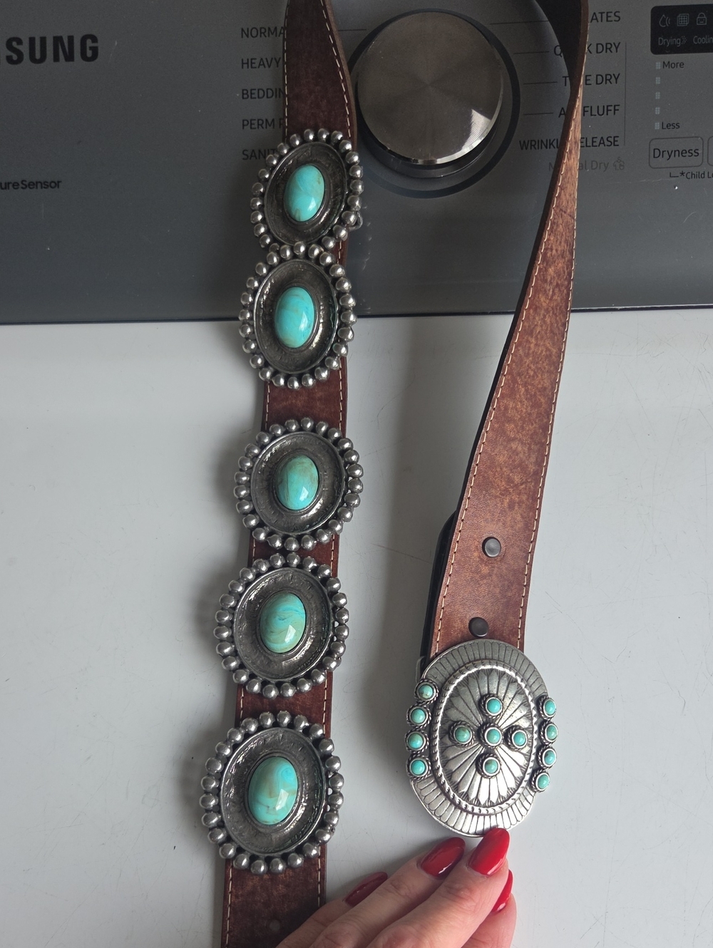 Vintage Jose Luis Mexico Faux Turquoise Concho Belt Men 34